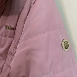 Long Puffer Coat Fur Lined Pink Hoodie Pockets DKNY thumbnail 3