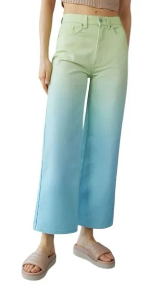 BDG Urban Outfitters High & Wide Ombre Jeans Green Blue Gradient Wide Leg Sz‎ 25 thumbnail 1