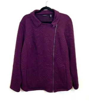 Isaac Mizrahi Live Jacquard Moto Jacket Purple Size 1X A297007 thumbnail 1