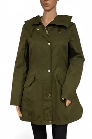Guess Olive Green Hooded Utility Coat Size S Lace-Up Sides Lightweight Outerwear thumbnail 1