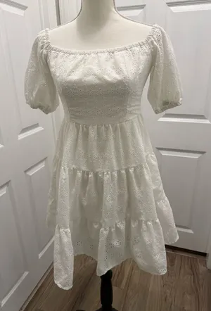 SHEIN Off Shoulder Eyelet Embroidery Ruffle Hem Dress Size S thumbnail 1