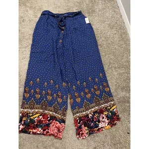 EttiTwa By Anthropologie Printed patterned Wide-Leg Trouser Pants size 14 Blue thumbnail 5