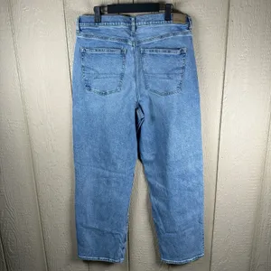 American Eagle Baggy Straight Jeans Womens 14 Blue Studded Super High Rise Denim thumbnail 3