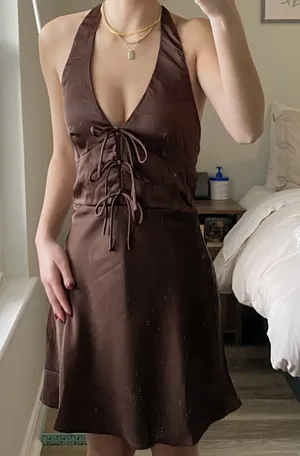 NEW Windsor Laced Up Luxe Satin Halter Mini Dress thumbnail 1
