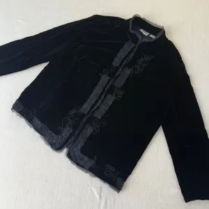 Chicos Black Silk Blend Velvet Beaded Lace Jacket Mandarin Collar Size 2‎ thumbnail 13