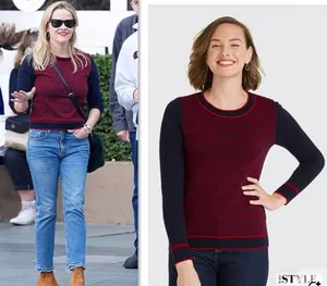 Draper James Reese Witherspoon Cashmere Wool navy burgundy sweater plus size XXL thumbnail 2