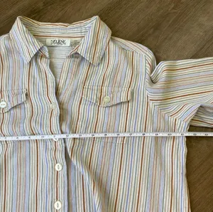 Selene Sport Vintage Linen Rayon Striped Roll Tab Sleeve Button Up Shirt ~ Sz L thumbnail 10