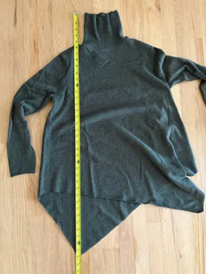 Magaschoni Turtleneck Cashmere Tunic Sweater - Hunter green Heather asymmetrical thumbnail 4