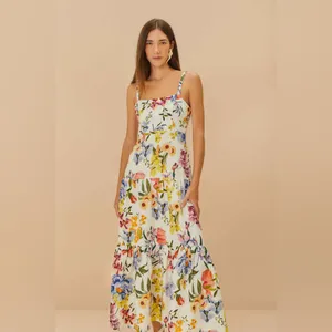 Farm Rio Off-White Greek Garden Lenzing™ Ecovero Euroflax Maxi Dress, Small,$260 thumbnail 4