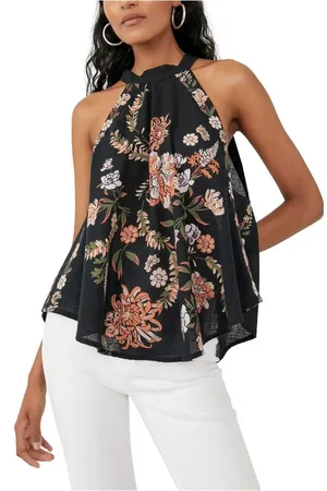Free People Emily Printed Floral Halter Tank Top Black Size XS thumbnail 1