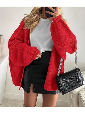 Oversized PRETTYGARDEN Women's Open Front Oversized Cardigan Size S Red thumbnail 4