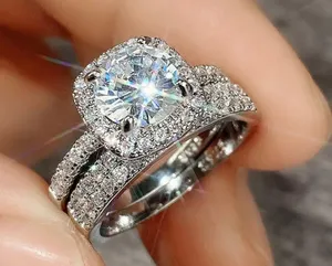 Gorgeous Cubic Zirconia Silver Princess Cut 2.5 Carat Ring and Band Set Size 8 thumbnail 2