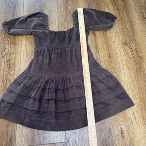 American Eagle Brown Corduroy Mini Dress Puff Sleeve Tiered Ruffle XXS Western thumbnail 3