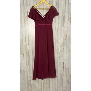 David's Bridal‎ Women's Burgundy Chiffon Gown Off Shoulder Formal Dress Size 2 thumbnail 2