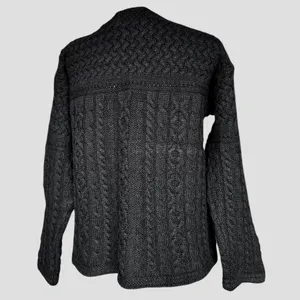 Aran Crafts 100% Merino Wool Cable‎ Knit Cardigan Black Button Up Cardigan Sz M thumbnail 5