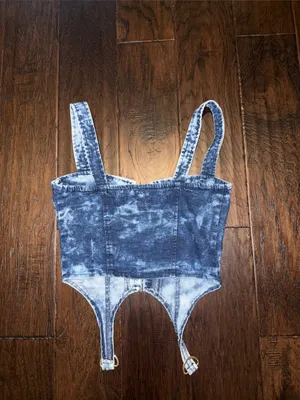 Thrill Jeans Denim Tie-Dye Blue Corset-Style One-Piece Top Small thumbnail 2