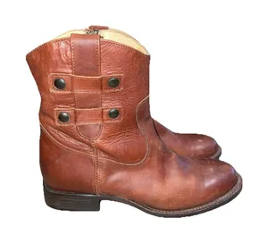 Justin Boots Cognac Leather Moto Western Ankle Boots Womens 7B MSL106 thumbnail 1
