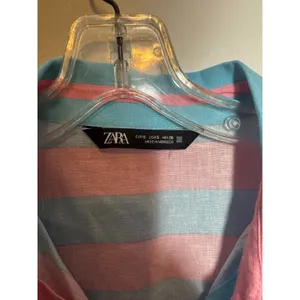 Zara Pink Blue Striped Long Sleeve Button Up Dress Shirt Size S Small thumbnail 4