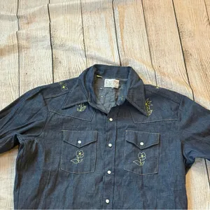 Vintage Triple LLL Brand Denim Western Embroidered Pearl Snap Long Sleeve Sz XL thumbnail 6