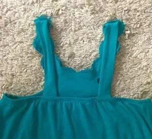 Celebrity Pink turquoise green halter top/dress. Handmade flowers . Size Large. thumbnail 7