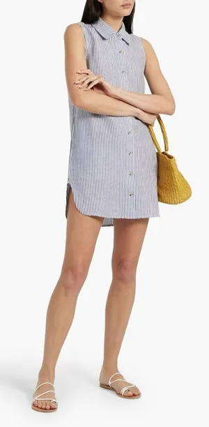 ONIA Striped linen and Lyocell-blend mini shirt dress size small thumbnail 1