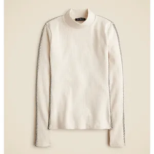 J.Crew Premium Rib Turtleneck Long Sleeve Whipstitch Trim Natural Beige M NWT thumbnail 3