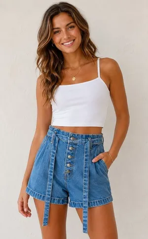 Abercrombie & Fitch Paperbag Denim Shorts Women 24 00 High Rise‎ Y2K Belted thumbnail 1