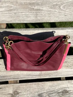 Coach 1016 Dalton 31 Wine Multi Colorblock Pebble Leather Shoulder Bag thumbnail 6