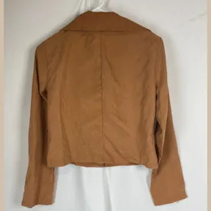 Womens Camel Lightweight Short Cropped Faux Suede Zipper Jacket thumbnail 2