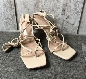 Womens Pie Pie Buy Beige Lace Up Ankle Strappy High Heels Sandals Shoes Size 8.5 thumbnail 1