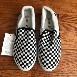 Josini Slip-on Vans Inspired Canvas Sneakers Black White Women’s Size 7 NWT thumbnail 9