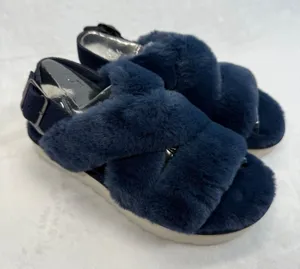 Koolaburra by UGG Fuzz-ee Sandals Adjustable‎ Insignia Blue Furry Size 5 thumbnail 1