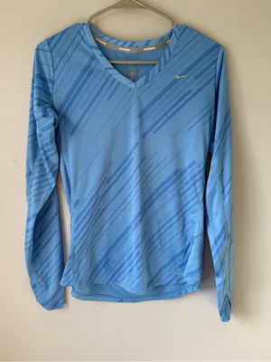 Nike Dri Fit Blue Long Sleeve Athletic Running Top Workout Top Pattern Size M thumbnail 1