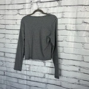 Levi’s Black White Stripe Ribbed Button Front Long Sleeve Women’s Large Top Y2K thumbnail 9