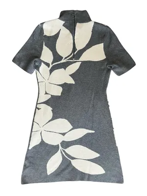 By Anthropologie Mock Neck Short Sleeve Knit Floral Gray Mini Dress Size XS thumbnail 6
