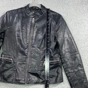 Baccini Faux Leather Jacket Women‎ Medium Petite Motorcycle thumbnail 5