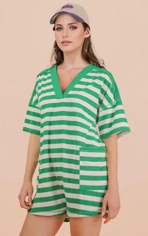 Very J Stripe Casual Knit Romper thumbnail 1