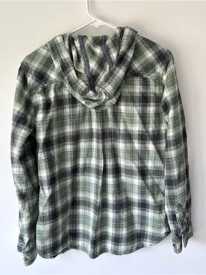 Carhartt Relaxed Fit Flannel Hooded Green White Plaid Button Front Shirt thumbnail 5