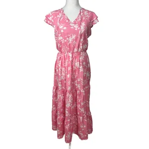 Sunday‎ Up Tiered Maxi Dress Sz M Pink Floral Boho Cottage Resortwear Vacation thumbnail 4