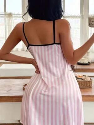 Women’s Pink Striped Bow-Print Slip Nightgown NWT thumbnail 4