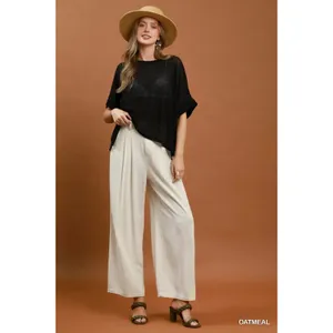 Umgee‎ High Waist Linen Blend Wide Leg Trousers - oatmeal - large thumbnail 4
