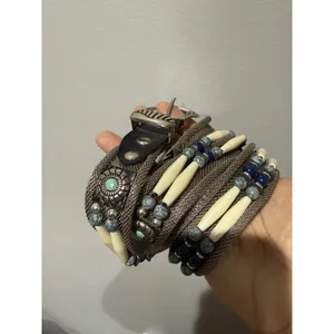 Vintage Chainmail Belt Woven Metal‎ Beaded Turquoise Blue Sz 32 37" Western thumbnail 3