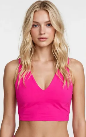 Free People NWT V-Neck Crop Top Hot Pink Size M thumbnail 1