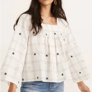 Madewell Windowpane Embroidery Blouse Size M thumbnail 1