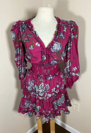 Love The Label Floral Print Smocked Waist Mini Dress Size S thumbnail 1