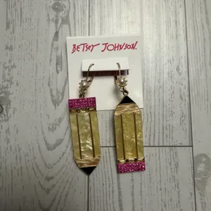 Authentic Betsey Johnson Great Teacher Gift Yellow Pencil‎ Dangly Earrings thumbnail 7