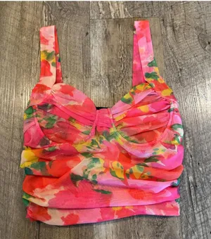 Zara Sheer Floral Pink Bustier Tank Top Small thumbnail 1