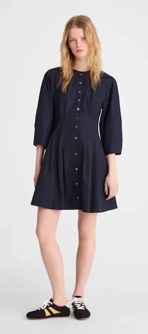 Madewell Sculptural-Sleeve Pleated Mini Dress classic navy NZ961 Size 4 NWT thumbnail 1
