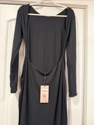 Oh Polly kiah Black backless Long-Sleeve High Slit‎ Maxi Dress 12 NWT thumbnail 6
