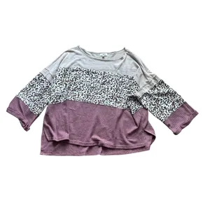 Umgee Women's Tan & Pink Loose Fitting Top thumbnail 3
